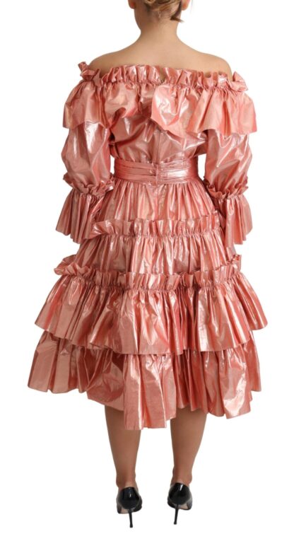 Dolce & Gabbana - Pink Metallic Ruffled Gown Elegance