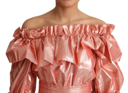 Dolce & Gabbana - Pink Metallic Ruffled Gown Elegance