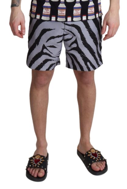 Dolce & Gabbana - Elegant Gray Zebra Print Swim Trunks