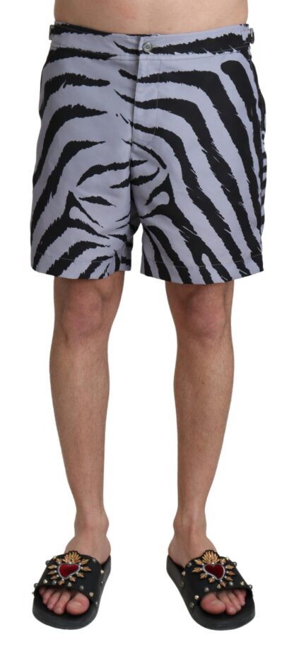 Dolce & Gabbana - Elegant Gray Zebra Print Swim Trunks