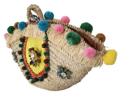 Dolce & Gabbana - Elegant Straw and Leather Tote with Crystals