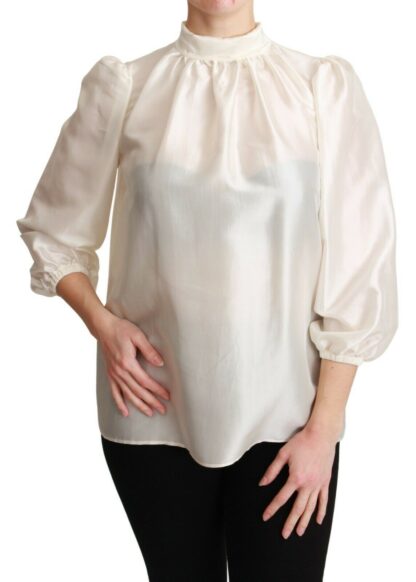 Dolce & Gabbana - Elegant Silk Long Sleeve Cream Blouse