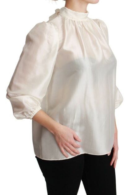 Dolce & Gabbana - Elegant Silk Long Sleeve Cream Blouse