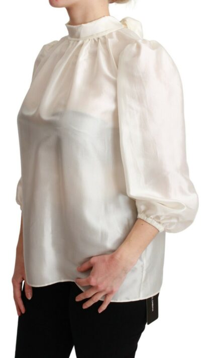 Dolce & Gabbana - Elegant Silk Long Sleeve Cream Blouse