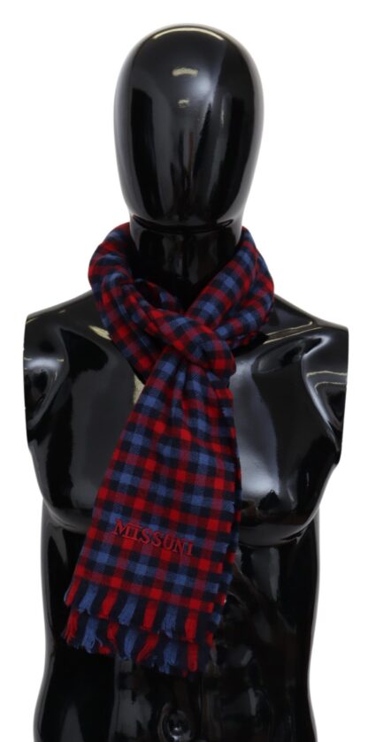 Missoni - Chic Check Pattern Wool Scarf with Logo Embroidery