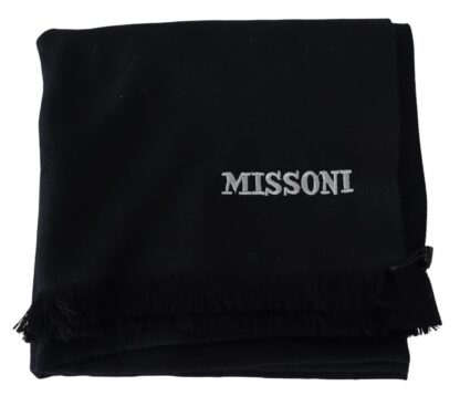 Missoni - Elegant Black Wool Scarf with Logo Embroidery