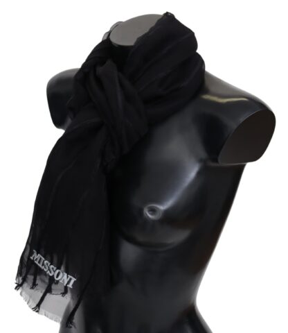 Missoni - Elegant Black Wool Mesh Fringe Scarf