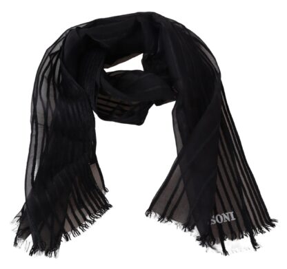 Missoni - Elegant Black Wool Mesh Fringe Scarf