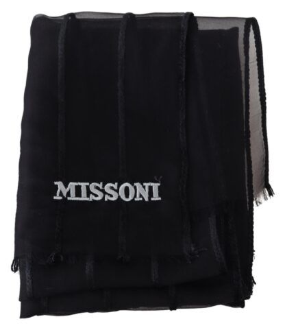 Missoni - Elegant Black Wool Mesh Fringe Scarf