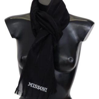 Missoni - Elegant Black Wool Scarf with Logo Embroidery