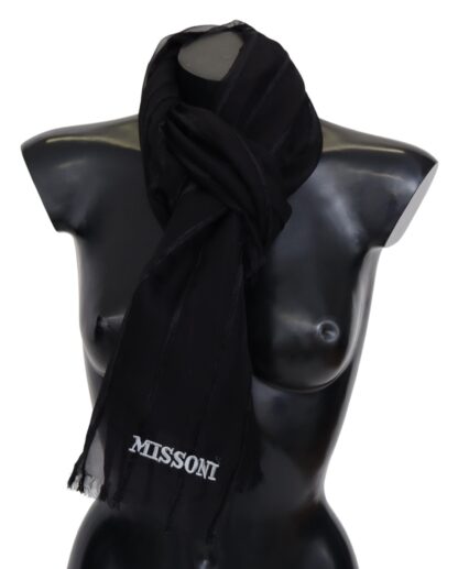 Missoni - Elegant Black Wool Mesh Fringe Scarf