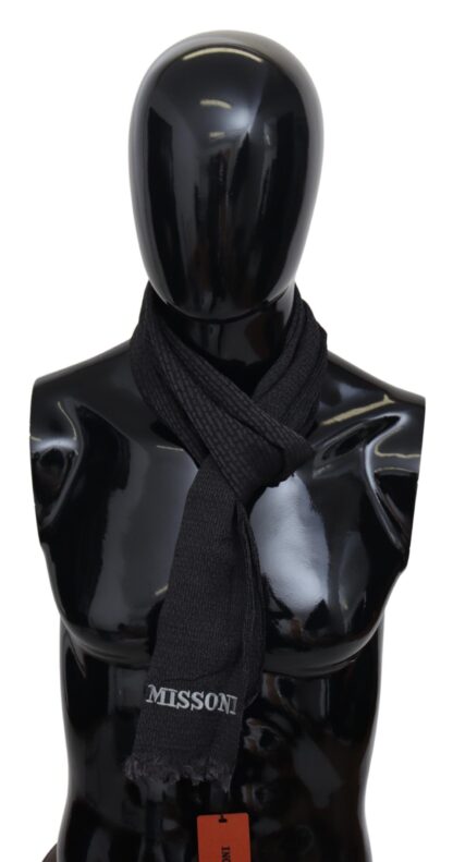 Missoni - Elegant Black Wool Fringed Scarf