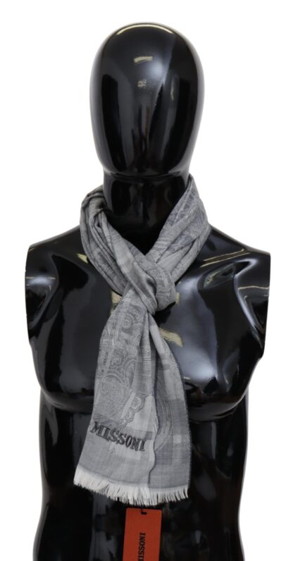 Missoni - Chic Unisex Gray Wool Scarf with Logo Embroidery