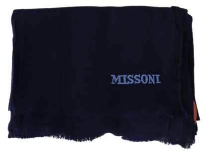 Missoni - Elegant Blue Wool Scarf with Embroidered Logo