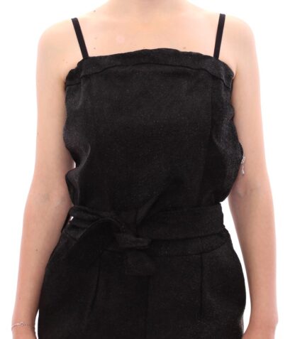 La Maison du Couturier - Elegant Black Leather Jumpsuit with Waist Strap