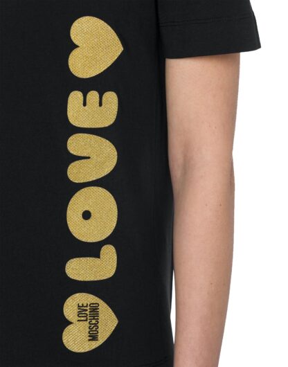 Love Moschino - Chic Lurex Heart Logo Cotton Tee