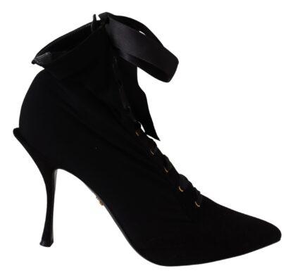 Dolce & Gabbana - Elegant Black Ankle Heel Boots with Leather Sole