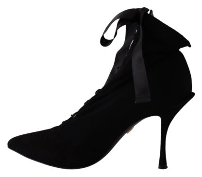 Dolce & Gabbana - Elegant Black Ankle Heel Boots with Leather Sole