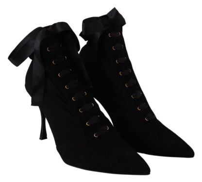 Dolce & Gabbana - Elegant Black Ankle Heel Boots with Leather Sole