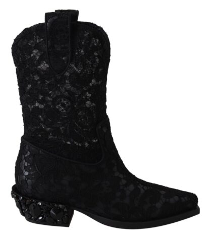 Dolce & Gabbana - Elegant Viscose Leather Ankle Boots with Crystals