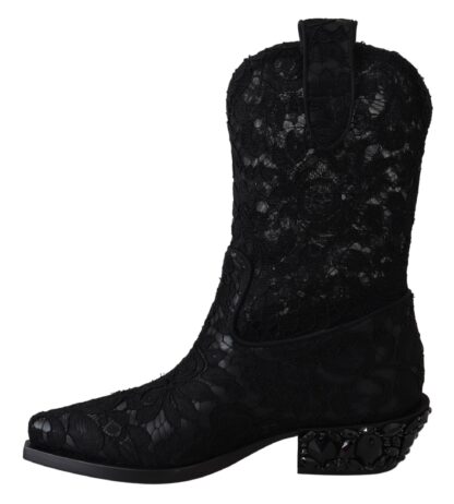 Dolce & Gabbana - Elegant Viscose Leather Ankle Boots with Crystals