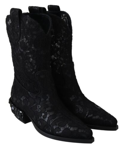 Dolce & Gabbana - Elegant Viscose Leather Ankle Boots with Crystals