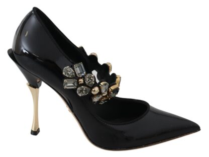 Dolce & Gabbana - Elegant Black Leather Crystal Pumps