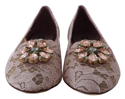 Dolce & Gabbana - Enchanting Pink Lace Flats with Crystal Embellishments