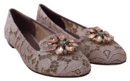 Dolce & Gabbana - Enchanting Pink Lace Flats with Crystal Embellishments