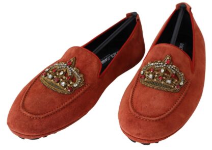 Dolce & Gabbana - Opulent Orange Leather Loafers with Gold Embroidery