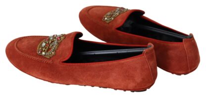 Dolce & Gabbana - Opulent Orange Leather Loafers with Gold Embroidery