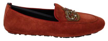 Dolce & Gabbana - Opulent Orange Leather Loafers with Gold Embroidery