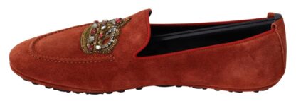 Dolce & Gabbana - Opulent Orange Leather Loafers with Gold Embroidery