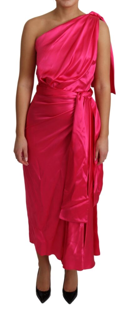 Dolce & Gabbana - Elegant Fuchsia Silk One-Shoulder Wrap Dress