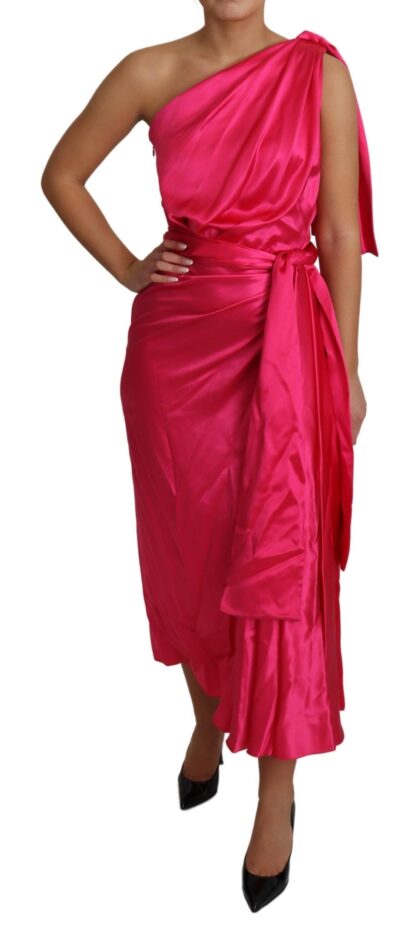 Dolce & Gabbana - Elegant Fuchsia Silk One-Shoulder Wrap Dress