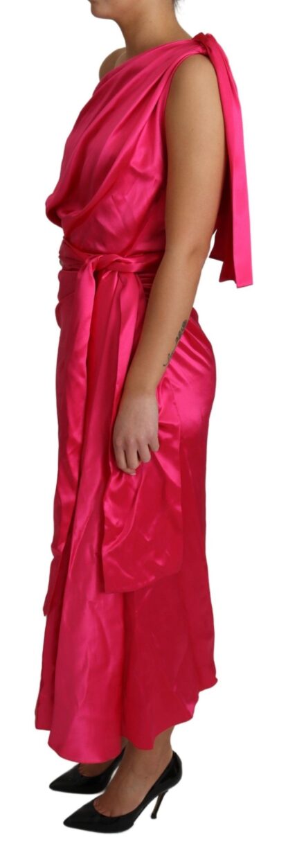 Dolce & Gabbana - Elegant Fuchsia Silk One-Shoulder Wrap Dress