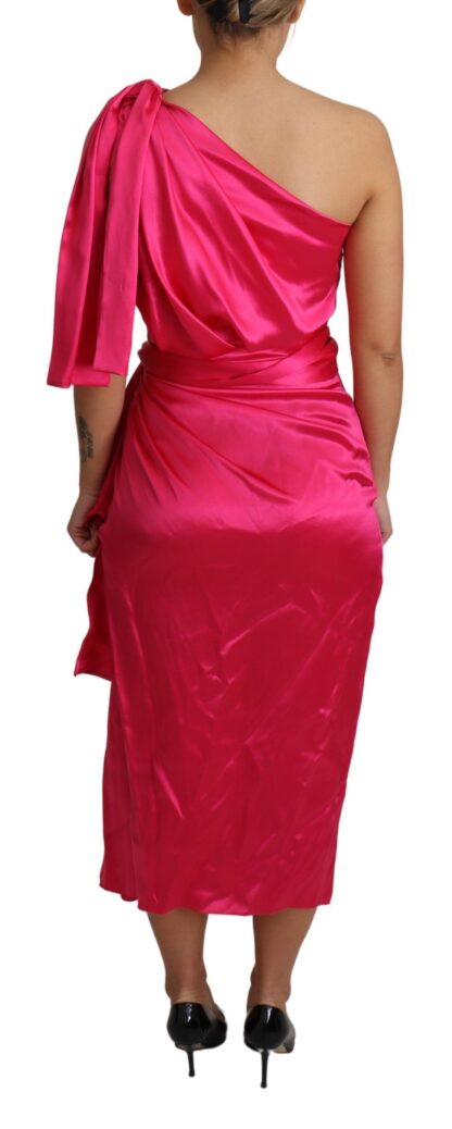 Dolce & Gabbana - Elegant Fuchsia Silk One-Shoulder Wrap Dress