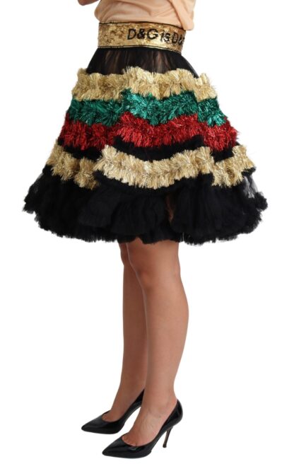 Dolce & Gabbana - Multicolor Sequined Tulle Ruffled Skirt