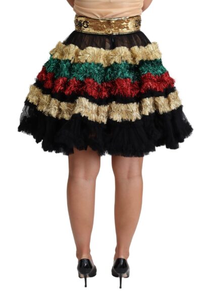 Dolce & Gabbana - Multicolor Sequined Tulle Ruffled Skirt