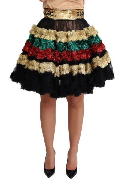 Dolce & Gabbana - Multicolor Sequined Tulle Ruffled Skirt