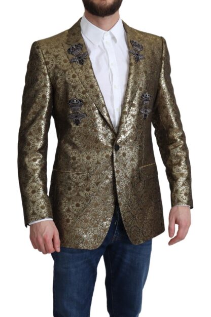 Dolce & Gabbana - Elegant Gold Jacquard Martini Blazer Jacket