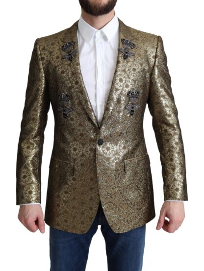 Dolce & Gabbana - Elegant Gold Jacquard Martini Blazer Jacket