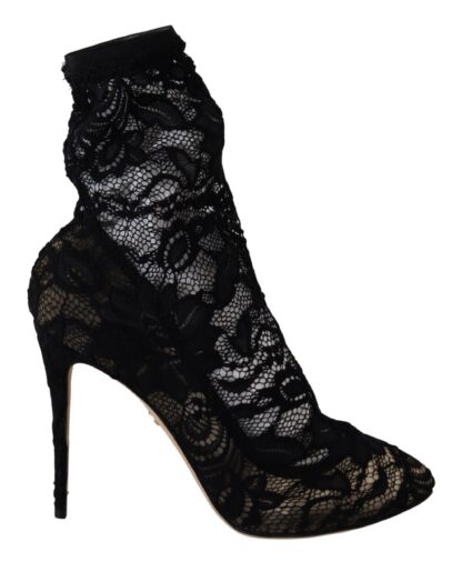 Dolce & Gabbana - Elegant Black Openwork Stiletto Ankle Boots