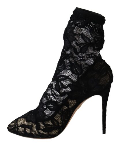 Dolce & Gabbana - Elegant Black Openwork Stiletto Ankle Boots