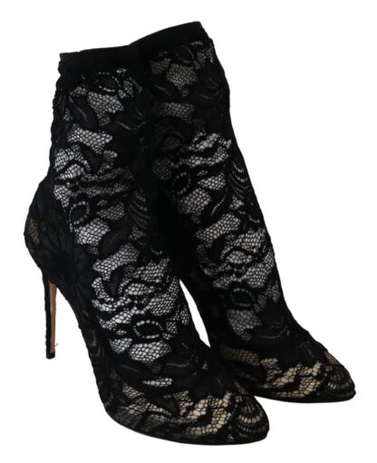 Dolce & Gabbana - Elegant Black Openwork Stiletto Ankle Boots