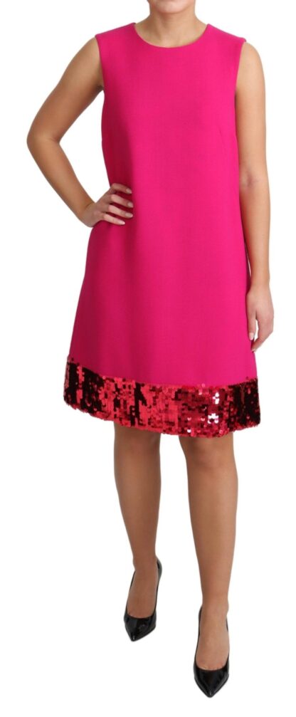 Dolce & Gabbana - Elegant Fuchsia Sequined Wool Blend Shift Dress