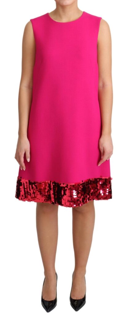 Dolce & Gabbana - Elegant Fuchsia Sequined Wool Blend Shift Dress