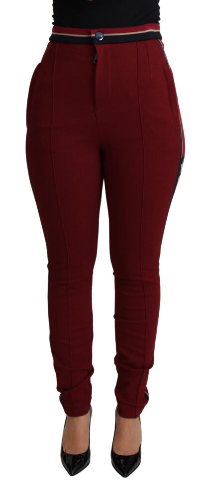 Dolce & Gabbana - High-Waist Embroidered Red Skinny Trousers