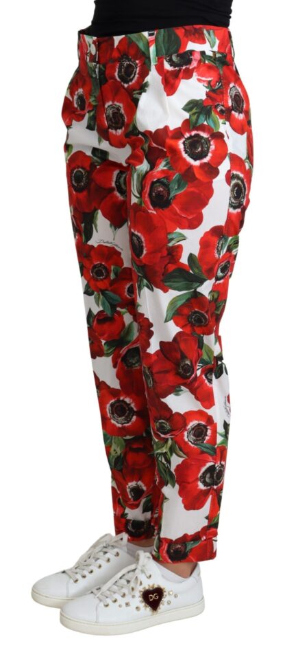 Dolce & Gabbana - Elegant White Poppy Print Tapered Pants