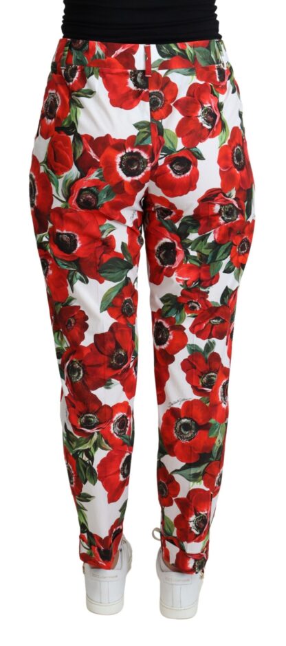 Dolce & Gabbana - Elegant White Poppy Print Tapered Pants